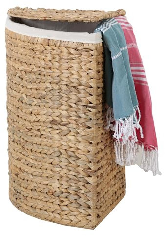 Skandi IN700 Viona S Panier à linge d'angle avec couvercle - 65 l - Tressé en jonc de mer et jacinthe d'eau - Sac à linge lavable - Boho Chic