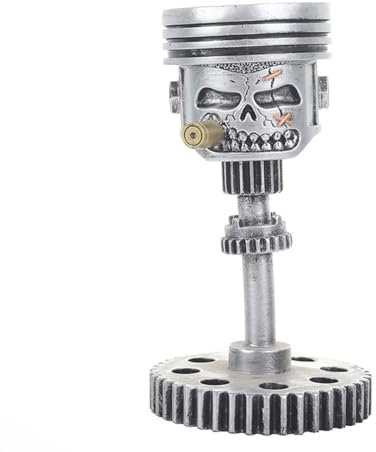 WINIAER Geschnitzter Kolben-Totenkopf-Skulptur, handgefertigte Schnitzkolben, Totenkopf-Skulptur, Metall-Kunstfigur, geschnitztes Skelettgesicht, Skulptur, Ornamente, für Büro, Zuhause oder Tisch,