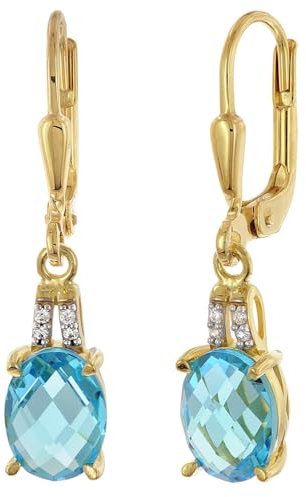 trendor Damen-Ohrringe 925 Silber Vergoldet Mit Synthetischen Blautopas modischer Ohrschmuck für Frauen, zauberhafte Geschenkidee und elegantes Accessoire 68982