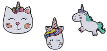Unicorn Themed Gift Set Collection Of 3 Pin Badges Including A Calming Unicorn, Happy Kittycorn And A Jumping Unicorn