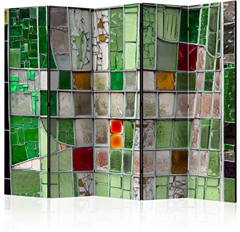 murando - Paravent intérieur à Deux côtés 225x172 cm - Séparateur de pièce en Bois Naturel avec Toile imprimée bilatérale, Portable et Pliable - Mosaïque de Verre colorée f-B-0088-z-c