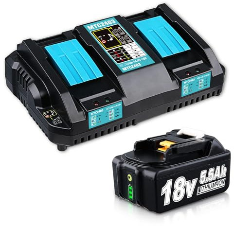 18V 5.5Ah Replacement for Makita BL1850B Battery & DC18RD 3.5A 14.4-18V Charger Compatible with Makita 18V Li-ion Battery BL1850B BL1830 BL1840 BL1860