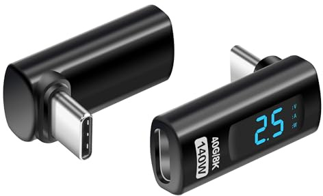 YACSEJAO USB C L Form Adapter mit LED Anzeige 140W 40Gbps 90 Grad USB Typ C männlich auf weibliche Stromspannungs schnelle Aufladung Überwachungs Anzeige Tester Detektor