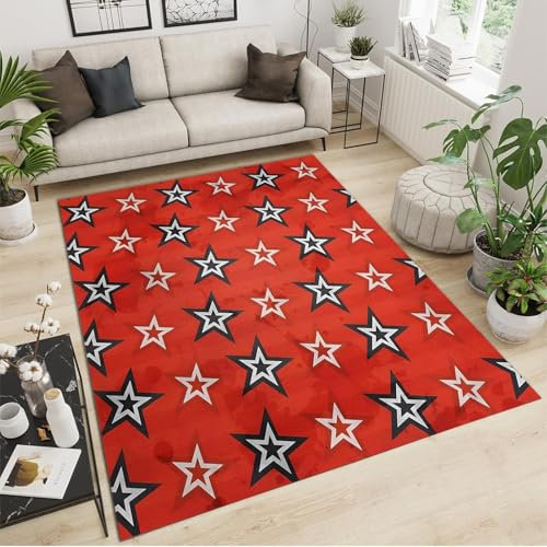 Sxakswol Teppich Wohnzimmer 60x90 cm Rot 3D Teppich Stern Küche Esszimmer Schlafzimmer Kurzflor rutschfest Waschbar Teppiche Weich Pflegeleicht a-4292