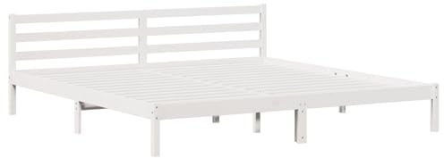 vidaXL Bettgestell mit Kopfteil Weiß 220 x 200 cm Massivholz Kiefer, Stylische Schlafzimmermöbel, modernes Bettgestell aus Kiefer, eleganter Kopfteil, minimalistisches Design für schickes Zimmerdekor