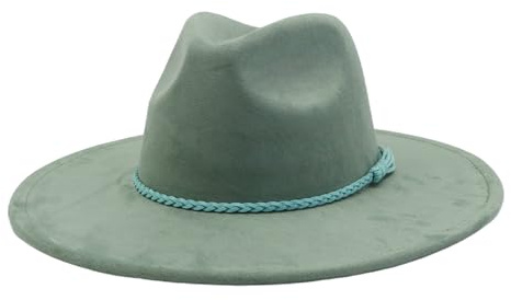 HYYSXBW Big Wide Brim Fedora Hats for Women Men Western Suede Hats Large Felt Panama Hat Rancher Hat Light Green