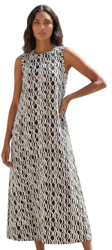 Roman Originals Geo Print Pocket Midi Dress for Women UK - Ladies Everyday Holiday Spring Summer Round Neckline Comfy Soft Evening Vacation Work Party - Black - Size 16