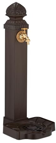 Relaxdays Fontaine extérieure pour Le Jardin ou la terrasse, Robinet, bac, H x L x P : 77 x 29 x 33,5 cm, Marron