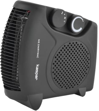 Kaspar Heizlüfter klein 2000 W, Elektroheizung, 3 Modi, Thermostat, Schwarz | 2 Heizstufen, Kaltstufe als Ventilator, Thermostat-Automatik, Kippschutz, Überhitzungsschutz, aufrecht oder liegend