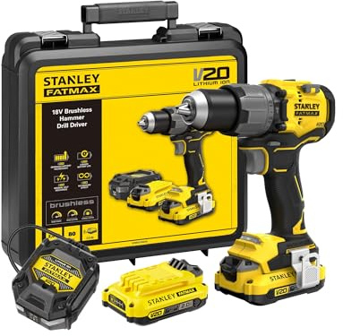 STANLEY FATMAX V20 Perceuse-visseuse à percussion sans fil Brushless 18 V avec 2 batteries de 2,0 Ah, 1 chargeur et 1 étui de transport/boîte de kit