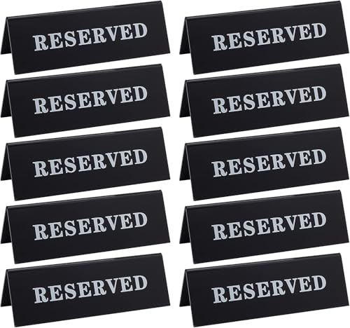 LYNROW 10 Pcs Reserved Signs for Tables – Black Acrylic Table Tent Signs 45x150mm, Elegant Reserved Signs for Wedding, Restaurant, Party, Business, Meeting Seating Reservation