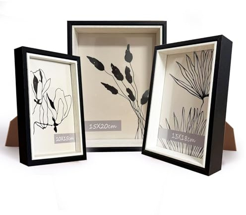 lincoolart Bilderrahmen 3er Schwarz und Weiß set für 10x15 13x18 15x20 cm Bilder，MDF Rahmen mit Bruchsicheres Acrylglas,Tischdekoration oder Wanddekoration