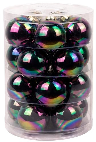 Magic Weihnachtskugeln Glas 6cm, 20 STK. Christbaumkugeln (Dazzling Nights Regenbogen schwarz)