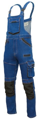 ART.MAS COLEMANN - Salopette da uomo, elasticizzati, resistenti, 13 tasche, ginocchia rinforzate, per artigianato, edilizia, industria, 70% cotone, colore: nero/blu marino, Blu marino, L