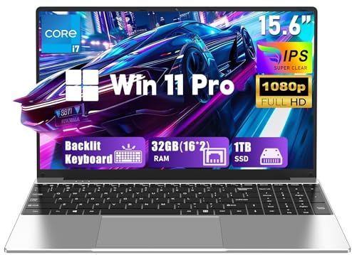 FUNYET Laptop, 2026 Laptop da 15,6 pollici,Notebook 32 GB di RAM, SSD da 1 TB，PC Portatile Core i7-7600U,IPS FHD 1920 x 1080, chiusura a 180/°6000 mAh/Tastiera retroilluminata/WiFi5/BT5.0
