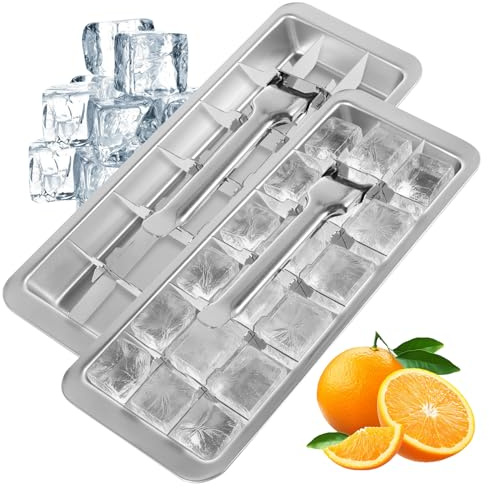 2PCS Stainless Steel Ice Cube Tray,18 Slot Removable Metal Ice Cube Maker with Easy Release Handle,Detachable Freezer Square ICES Cubes Mold for Making Various ICES Cubes and Frozen Foods