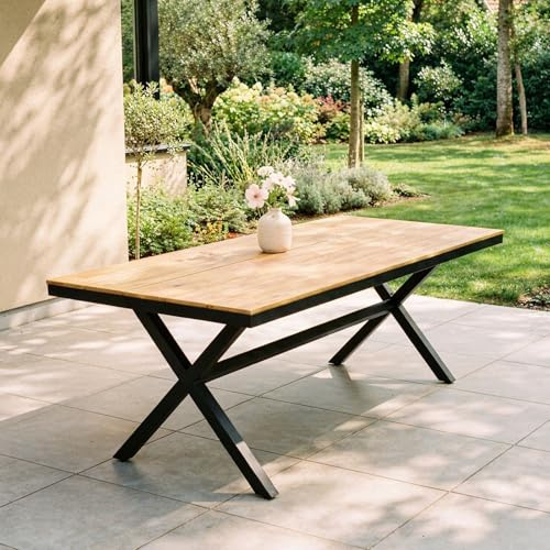 IDIMEX Gartentisch ISOLA 180 x 100 cm, Grau/Natur – Outdoor Tisch mit Tischplatte aus WPC in Holzoptik, pulverbeschichtetes Aluminiumgestell, pflefeleicht und wetterfest für Garten & Terrasse