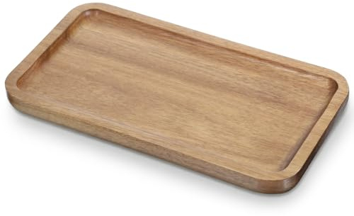 Small Wood Tray, 7.52 X 4.1 Inch Rectangular Acacia Wood Serving Tray, Mini Charcuterie Boards for Coffee Tables, Dessert, Snack, Fruit, Bathroom Trays Charcuterie Board for Home Decor