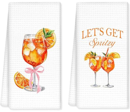 Dermalyx 2 Stück Aperol Bunte Cocktail Geschirrtücher, Cocktail Geschenke Für Frauen, Küchen Und Barwagen Handtücher, Bar Und Tee Geschirrtuch Dekorativ, Cocktail Themen Handtücher
