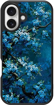 Case Collection Blue Blossom for iPhone 16 Case, Moonlit Petals | 10ft CoreShock Drop Protection, MagSafe Compatible with 1600g Magnet Hold, Glossy Finish Print, Microfibre Lining, Gift Box