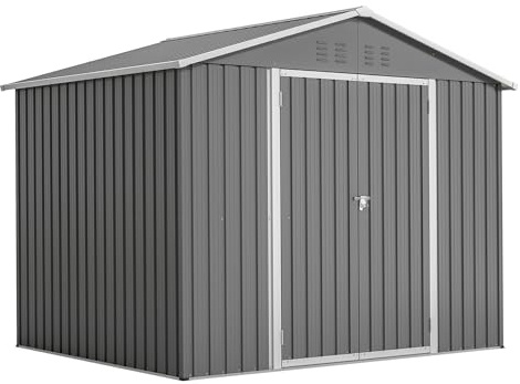 Abri de Jardin Métal 8x6FT (2,3x1,8x1,9m) Anthracite - Cabane de Jantage avec Porte Coulissante 106cm, Résistant aux Intempéries & Ventilation - Rangement pour Outils, Vélo, Matériel de Jardin