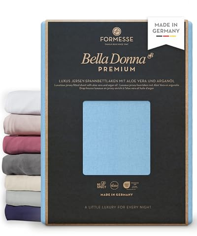 Bella Donna Premium feines Luxus-Jersey-Spannbettlaken: seidig&weich, glatt | FORMESSE Farbe Himmelblau; 200x220-200x240cm, bis 30cm; 97% Baumwollzwirn, 3% Elastan; Aloe vera, Arganöl, merzerisiert