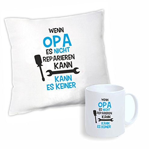 4youDesign Set Kissen + Tasse Wenn Opa es Nicht reparieren Geburtstagsgeschenk für ihn - originelles Geschenk für den Opa - Idee