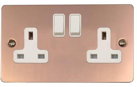 G&H FBC10W Flat Plate Bright Copper 2 Gang Double 13A Switched Plug Socket