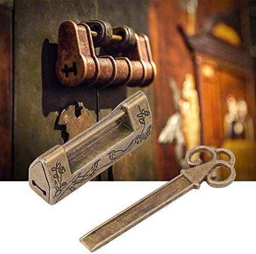 Antique Padlocks with Keys, Chinese Flower Bird Padlock Vintage Carved Latch Lock Decorative Lock with Key for Jewelry Box Drawer(Bronze)