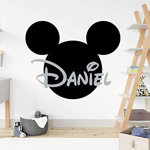 Mickey Mouse Silhouette Personalised Name - Disney Decal Wall Sticker [Medium] [Black]
