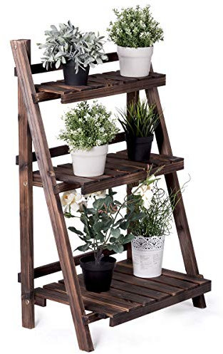 GOPLUS 3 Etagen Blumenleiter klappbar, Blumentreppe aus Holz, Blumenständer, Pflanzentreppe Pflanzenregal Pflanzenleiter, 60 x 32 x 93 cm
