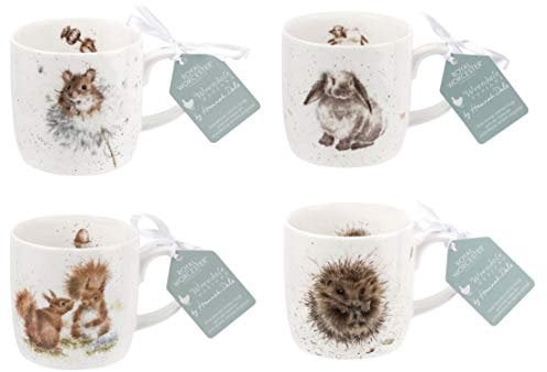 Wrendale Designs Porzellan Tassen-Set, kleine Landhaus-Tiere, 4 Stück