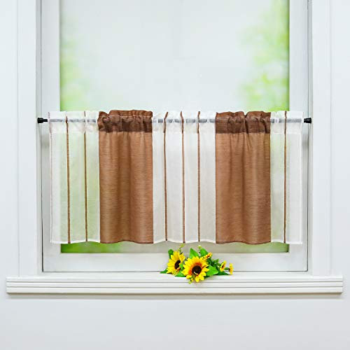 Joyswahl Scheibengardine mit modernem Streifen Design Bistrogardine mit Tunnelzug »Heiko« Transparente Gardine Stores BxH 120x30cm Braun 1er Pack