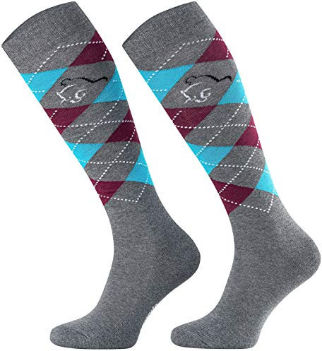 TODO Comodo Karierte Reitsocken STPDJ | Reitstrümpfe Reiter Kniestrümpfe | Baumwolle Socken Damen Herren Kinder (STPDJ - RS19, 35-38)
