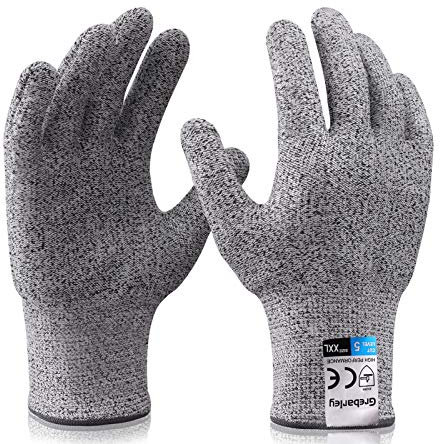 Grebarley Schnittschutzhandschuhe,Arbeitshandschuhe,Küchen Handschuhe,Level 5 Schutz,Lebensmittelecht,EN388 Zertifiziert,Gestrickt Handschuhe für Gartenbau/Baustelle/Küche (XXL, 1Paar)