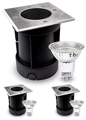 LongLife LED Bodeneinbaustrahler eckig Set 3x Gartenstrahler 230V IP67 GU10 5W 2700K DIMMBAR Gartenleuchte für die Bodenmontage Außenleuchte Befahrbar…