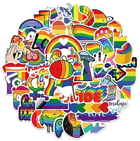 PRETTYSUNSHINE Sticker Set für LGBTQ, 50 Stück Regenbogen Streifen Aufkleber Decals, Wasserdicht Vinyl Stickers für Laptop Koffer Helm Motorrad Skateboard Snowboard Auto Fahrrad