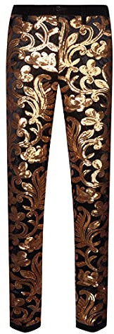 CARFFIV Herrenmode, Blumenmuster, glänzende Pailletten, Samt-Hose (XL, Black)