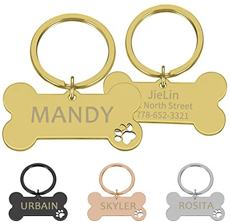 CAMAL Hundemarke mit Gravur Aus Edelstahl, Hundemarke Personalisiert, Hundemarke Knochen mit Hohlen Krallen in 2 Größen für Hunde und Katzen, Haustier Geschenke (Gold, Klein)