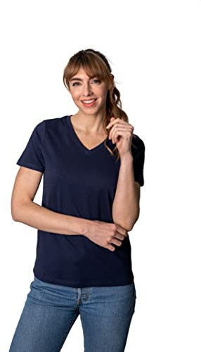tex leaves Camiseta Cuello Pico Regular Fit para Mujer - 100% Algodón (XL, Azul Marino)