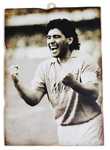 KUSTOM ART Bild Serie große Sportmeister, Diego Armando Maradona Laserdruck auf MDF-Holz 25 x 18 cm