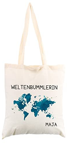 Herz & Heim® Baumwollbeutel Weltenbummler mit Wunschnamen Weltenbummlerin