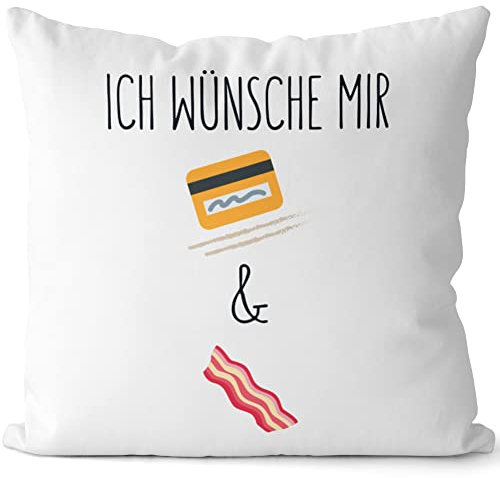 JUNIWORDS Kissen, Ich wünsche Mir Koks & Bacon, Weiß-Hellbraun, 2-farbig (1006451)