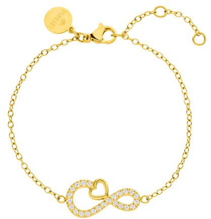 Purelei® Infinity Love Armband, Damen Armband aus langlebigem Edelstahl, wasserfestes Armband Damen mit Infinity- und Herzanhänger, 16-19 cm Länge verstellbar (Gold, Edelstahl)