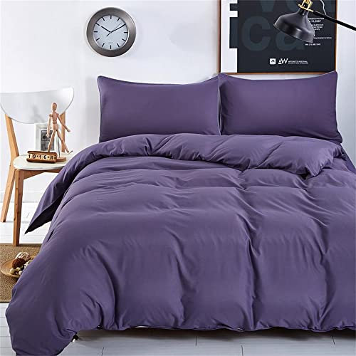 Treer Parure de lit 3 Pièces Ensemble de literie Microfibre de Sets de Housse de Couette imprimé avec 2 Taies d'oreiller Chambre Single King Size (220x240cm,Violet foncé)