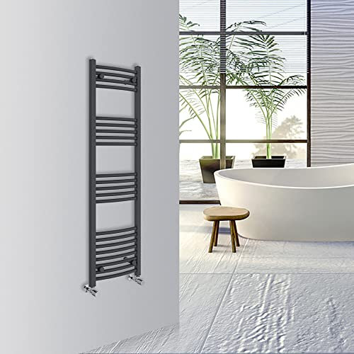 Warmehaus Curved Bathroom Heated Towel Rail Warmer Radiator Central Heating 1400x400mm - Anthracite