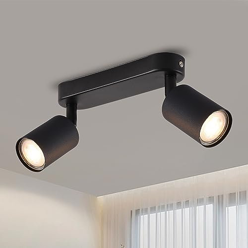 ANWIO LED Deckenlampe 2-flammig, Schwenkbar Deckenstrahler Spotleuchte Wandspot, GU10 Vintage Deckenleuchte Schwarz für Wohnzimmer Schlafzimmer Küchen (ohne Leuchenmittel) EUS-EA190811-10-02RB