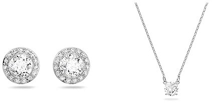Swarovski Attract Halskette & Ohrstecker, Rundschliff, Weiß, Rhodiniert - Damen Schmuckset, Klassisch, 2 Count