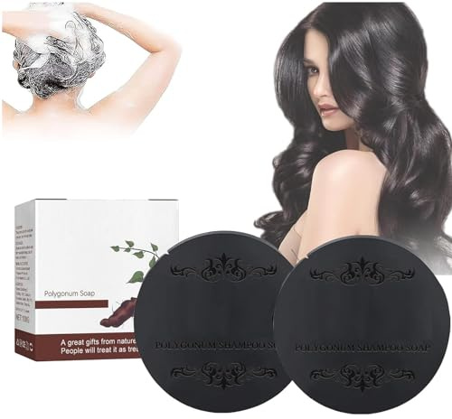 Pemarlis 100g*2PC Polygonum Multiflorum Shampoo Soap, Schwarzes und Dickes Haar Polygonum Soap Bar, Naturseife als festes Duschgel Fördert das Haarwachstum und verhindert Haarausfall
