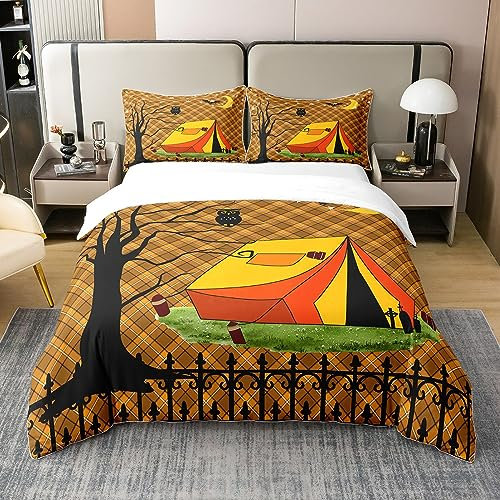 Halloween Thema 100% Natürliche Baumwolle Bettbezug 200x200,Gotische Eule Fledermaus Bettwäsche Set,Galaxy Glitter Sterne Mond Zelt Tröster Abdeckung,Happy Halloween Bett Sets mit 2 Kissenbezüge